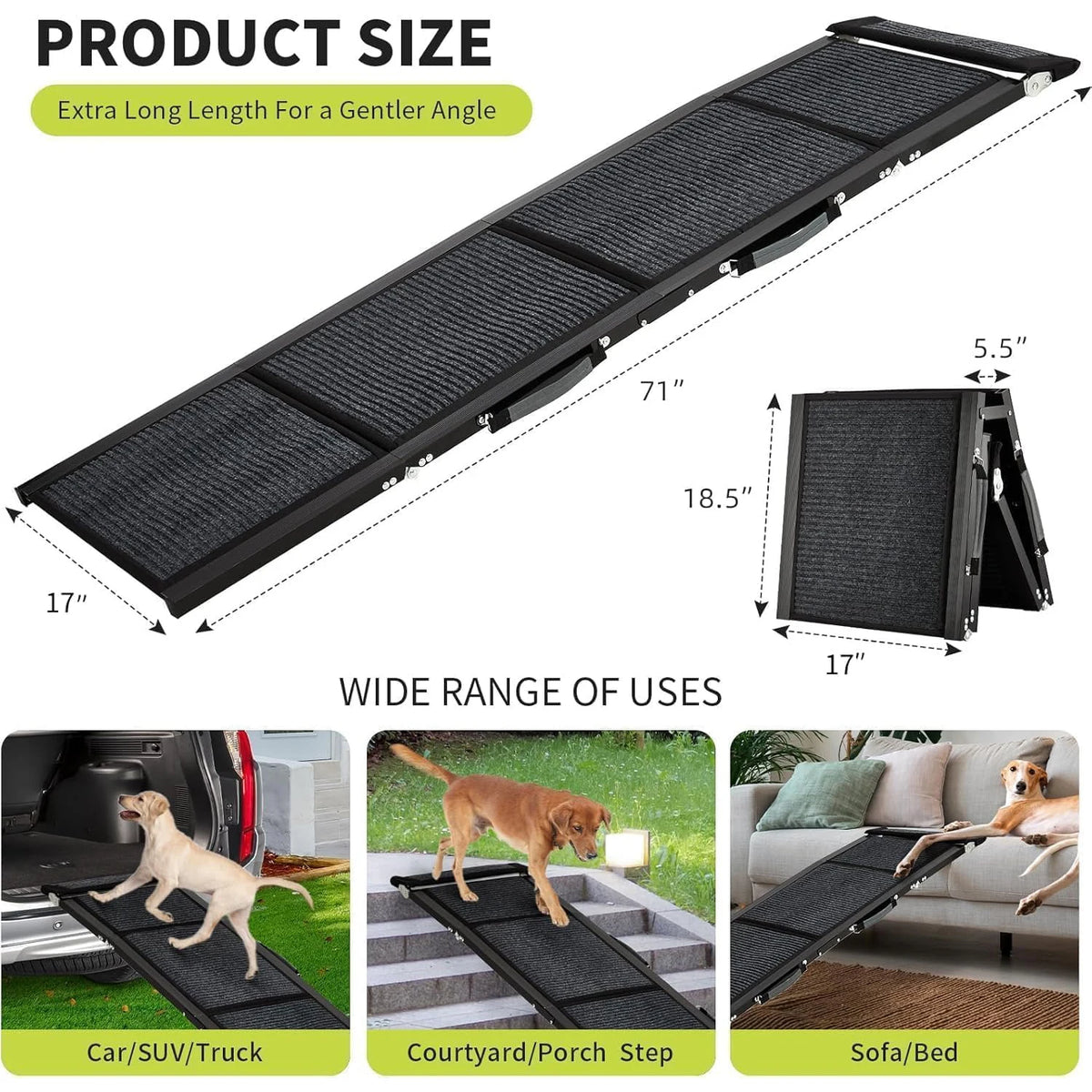 HiMiss Portable Folding Pet Ramp For Cars With Grip