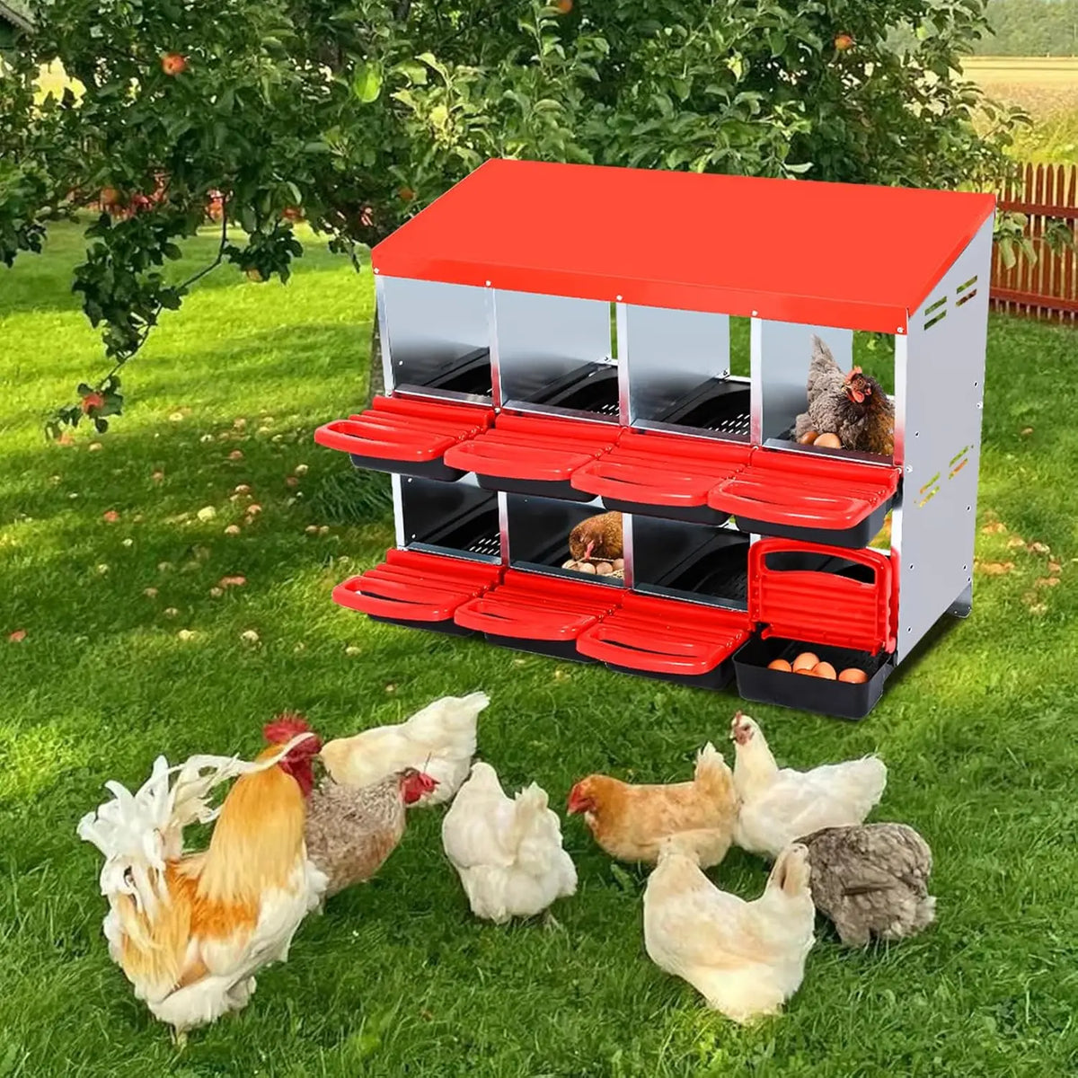 HiMISS Metal Chicken Nesting Box With Roll Out Egg Collection