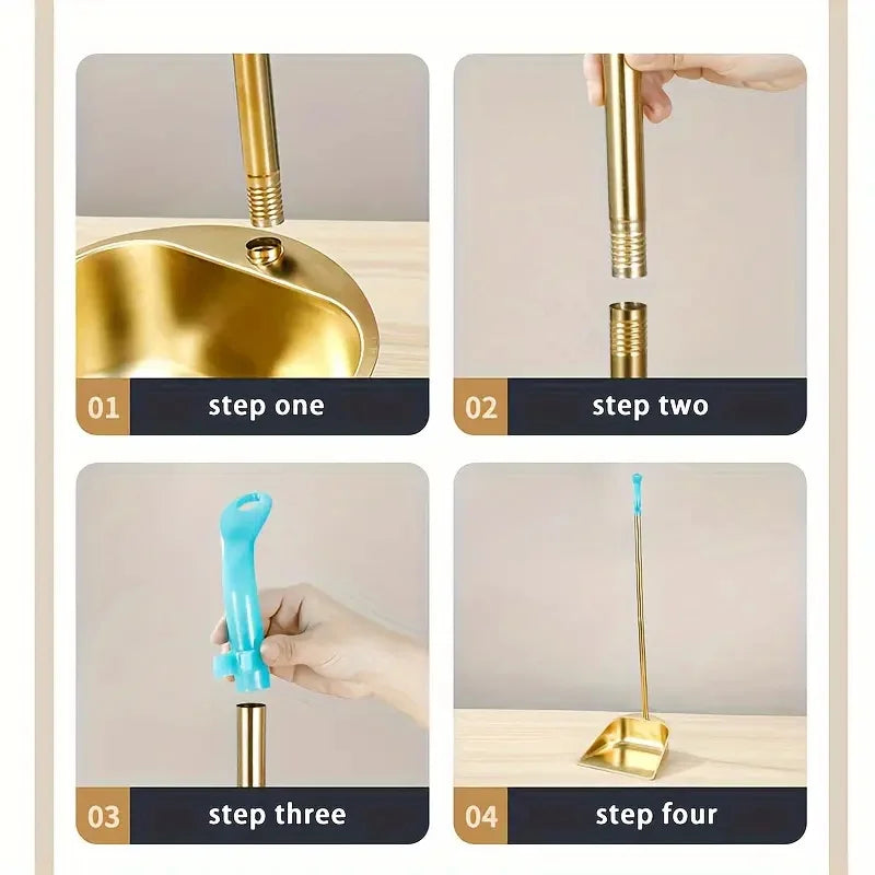 Stainless Steel Standing Dustpan and Broom Set for Home Use