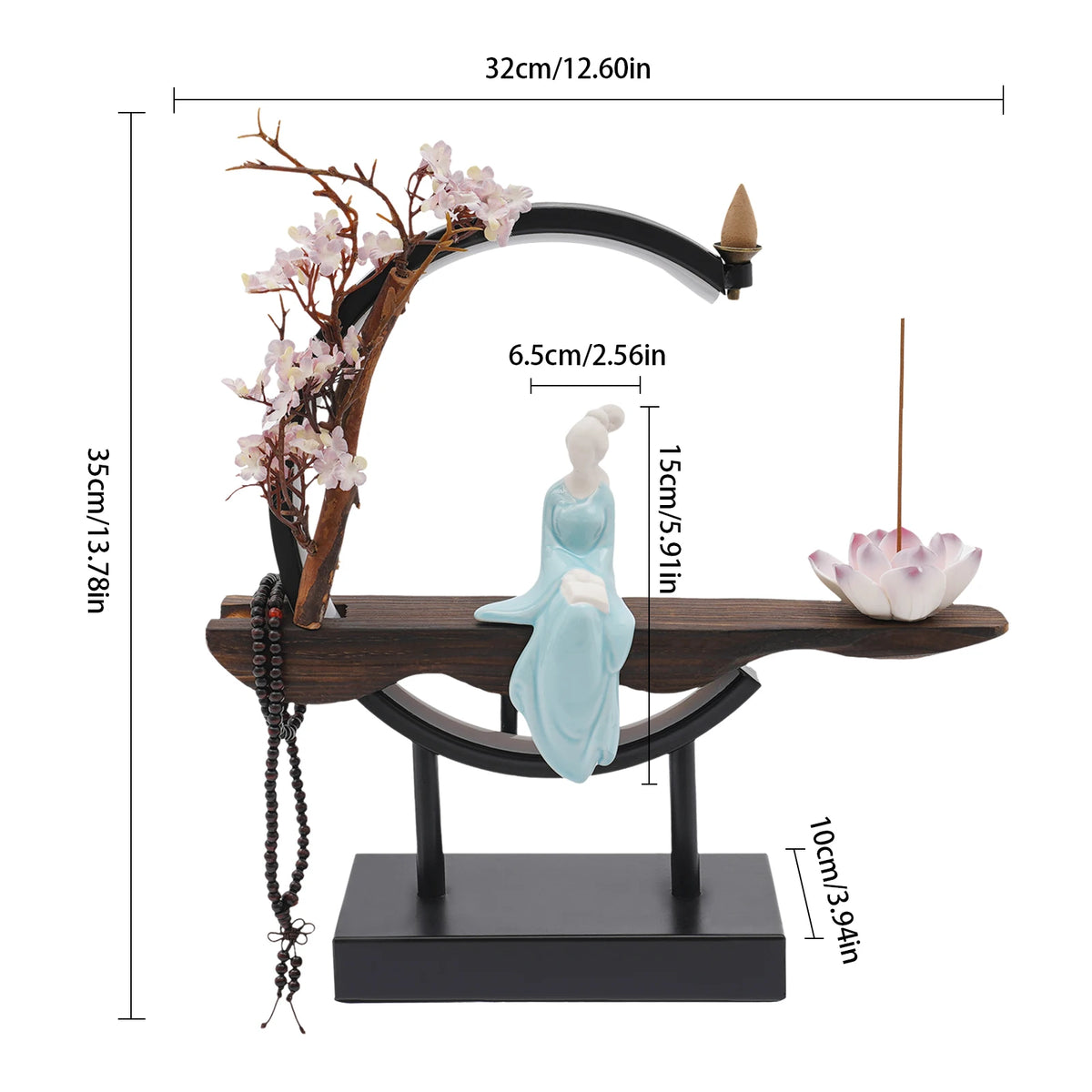 Backflow Incense Holder With Lotus Insert And One Touch Control