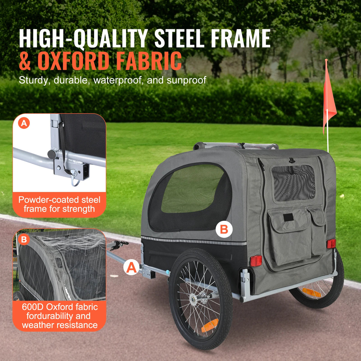 Collapsible Dog Bike Trailer With Coupler And Reflective Flag