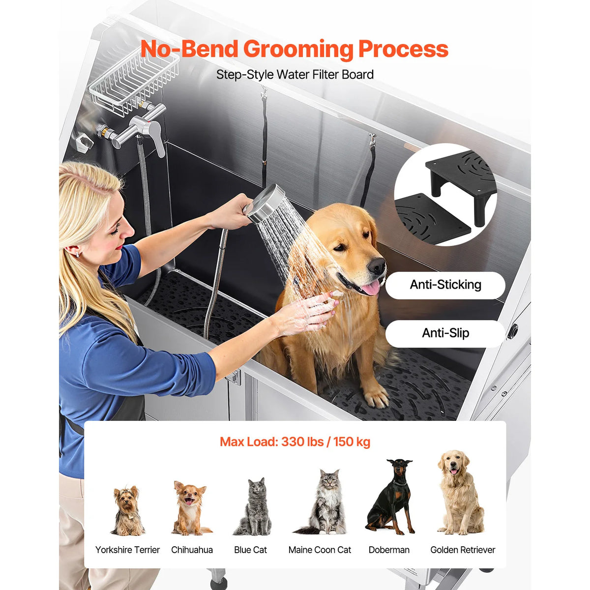 Stainless Steel Dog Washing Station With Ramp And Showerhead