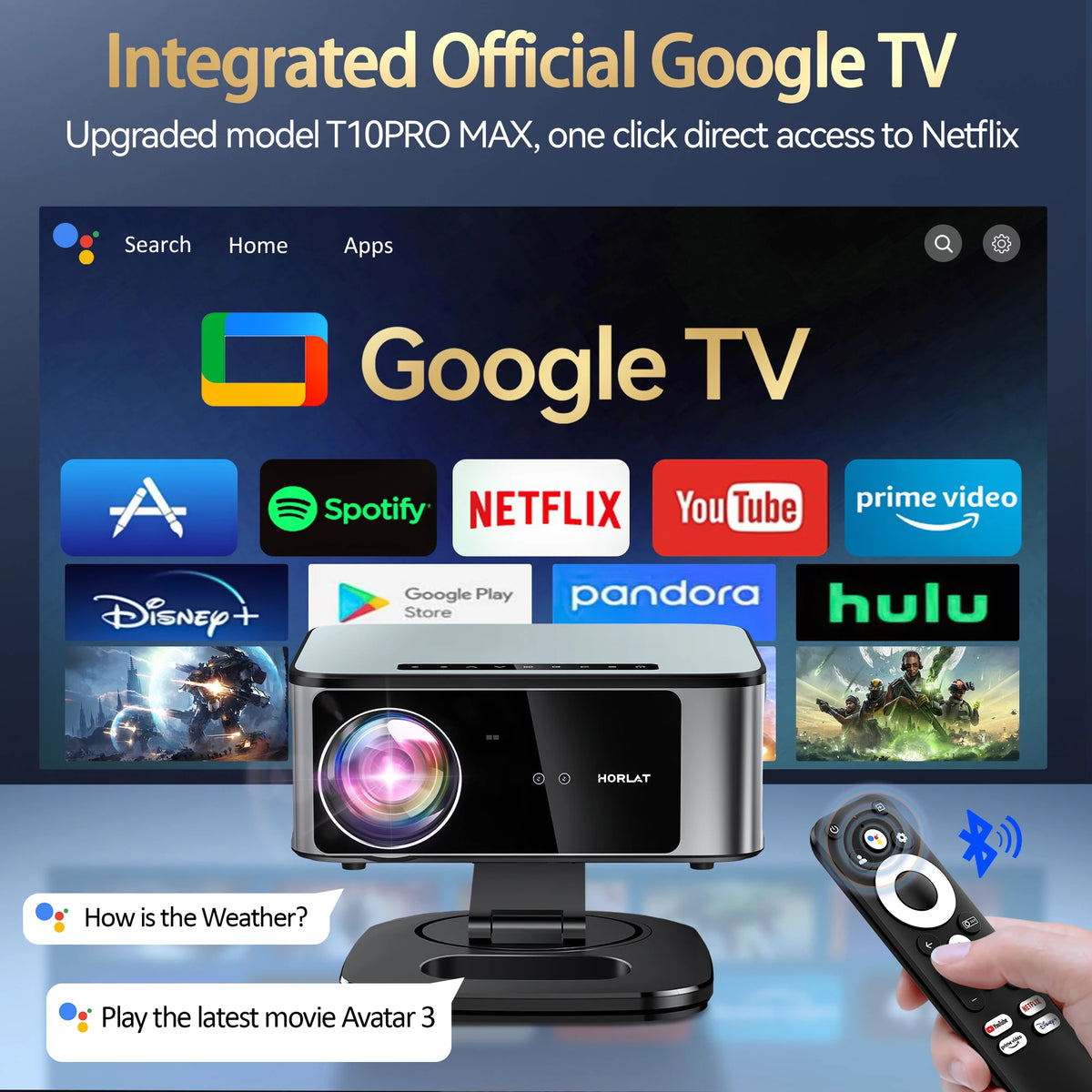 Horlat Android Projector 4K Full HD 3200 Ansi Lumens Wifi