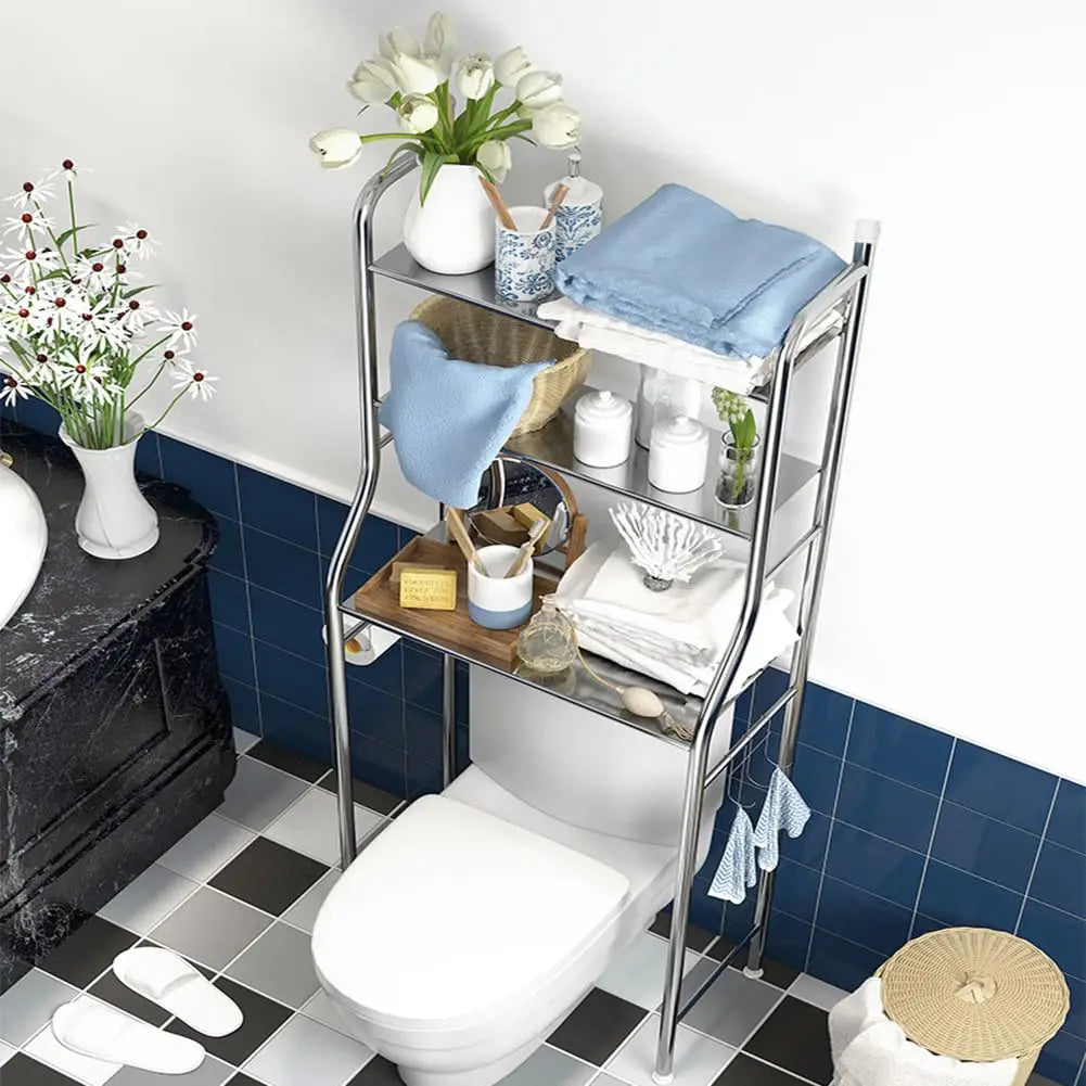 Over The Toilet Freestanding Bathroom Storage Organizer With Towel Hooks