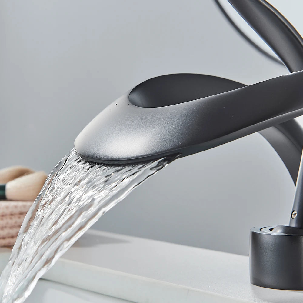 Rozin Modern Waterfall Basin Faucet Deck Mount Hot Cold Mixer
