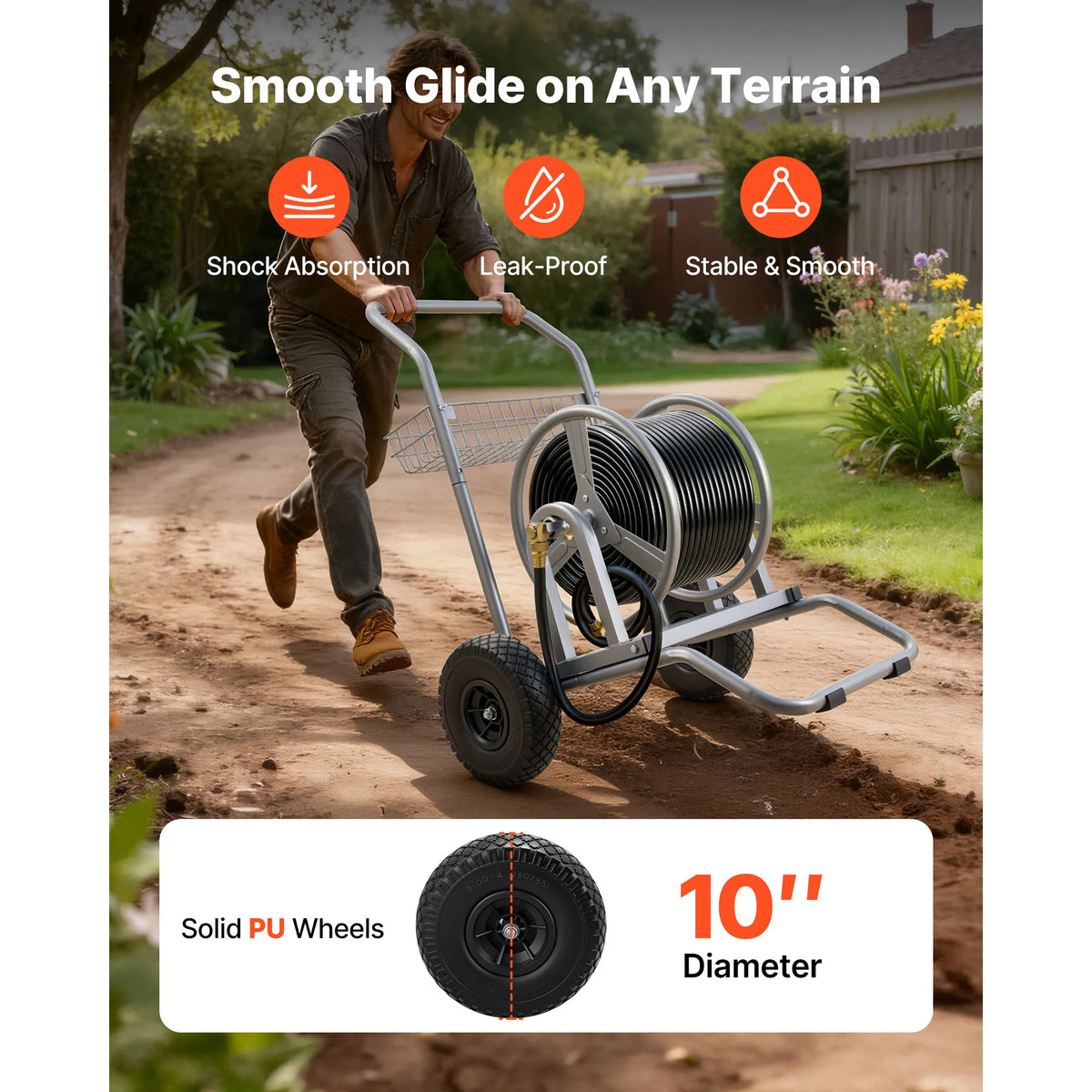 SucceBuy High Pressure Water Hose Reel Cart With Storage Basket