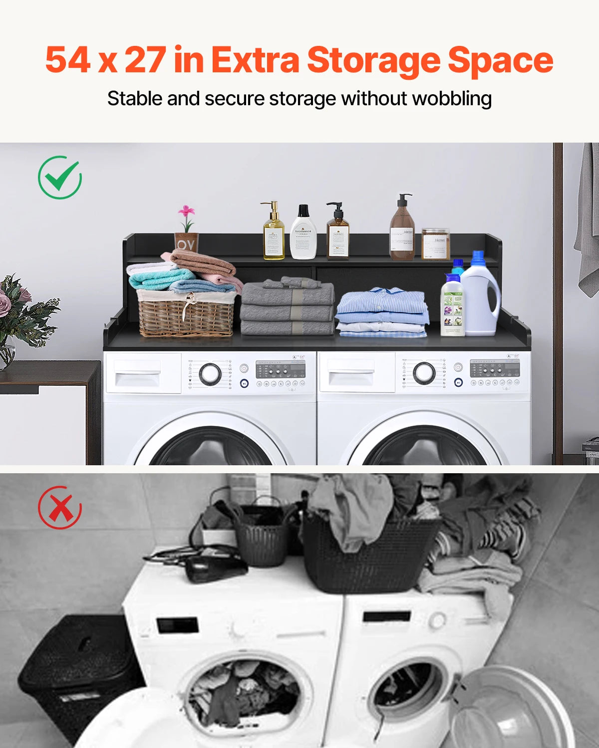 washer dryer countertop with storage shelf