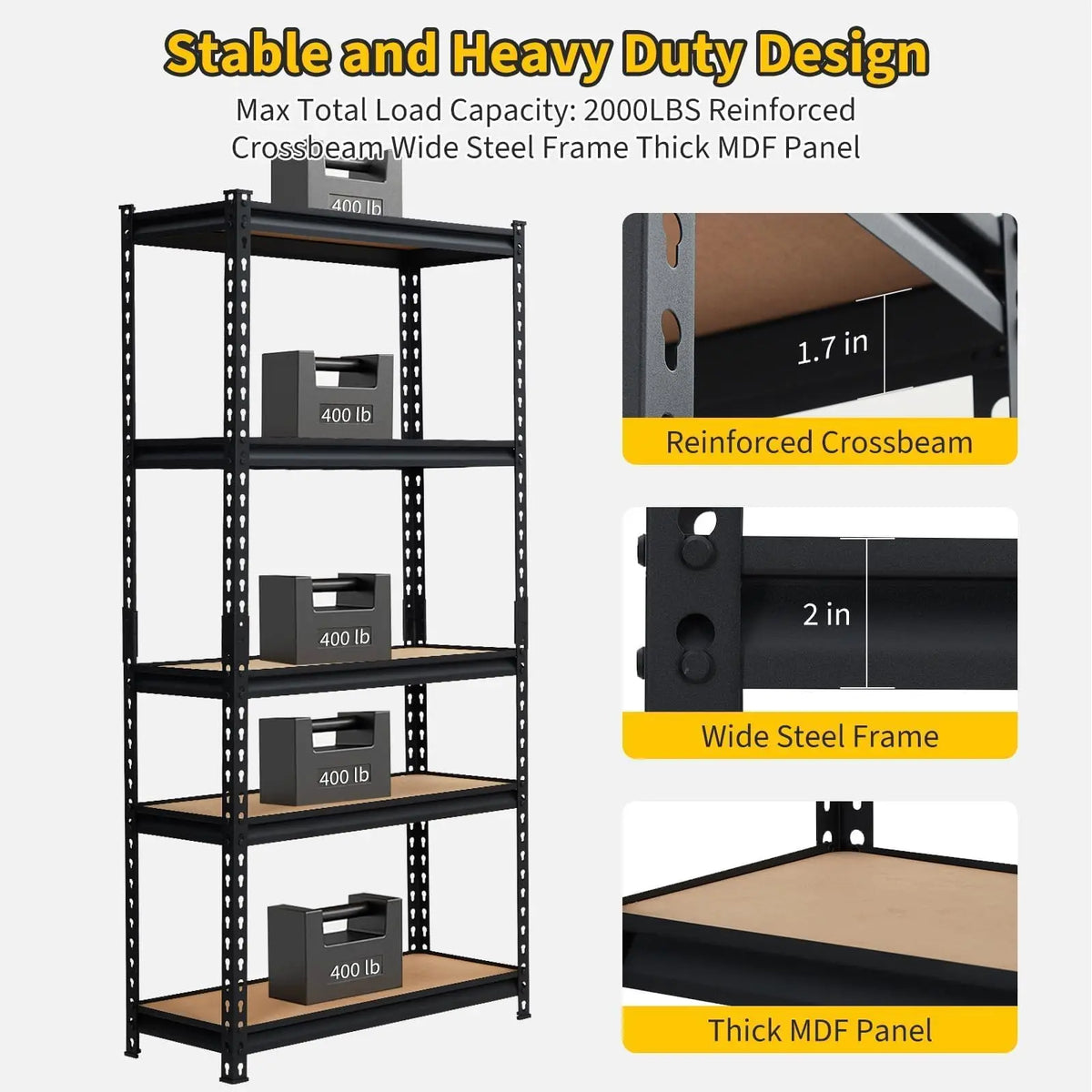 HiMiss 5 Tier Heavy Duty Adjustable Metal Storage Shelving Rack