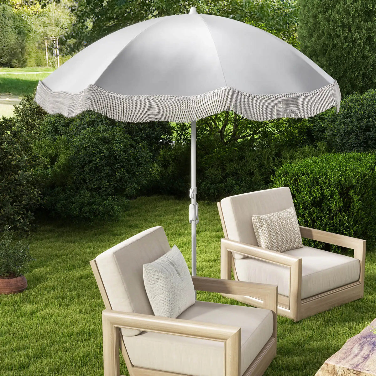 Homasis Fringe Patio Umbrella With Push Button Tilt For Outdoors