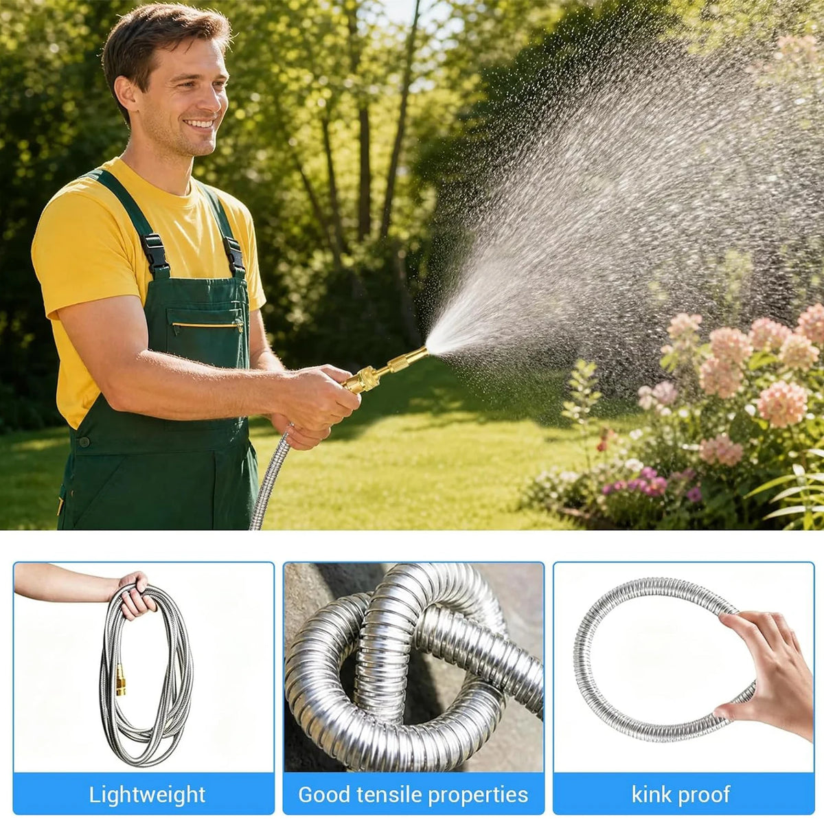 HiMiss Heavy Duty Stainless Steel Kink Proof Garden Hose