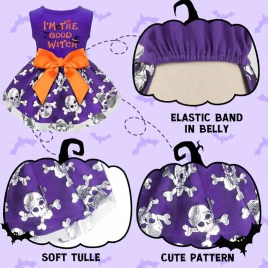 Funny Dog Halloween Witch Dress Costume With Bow For Pets
