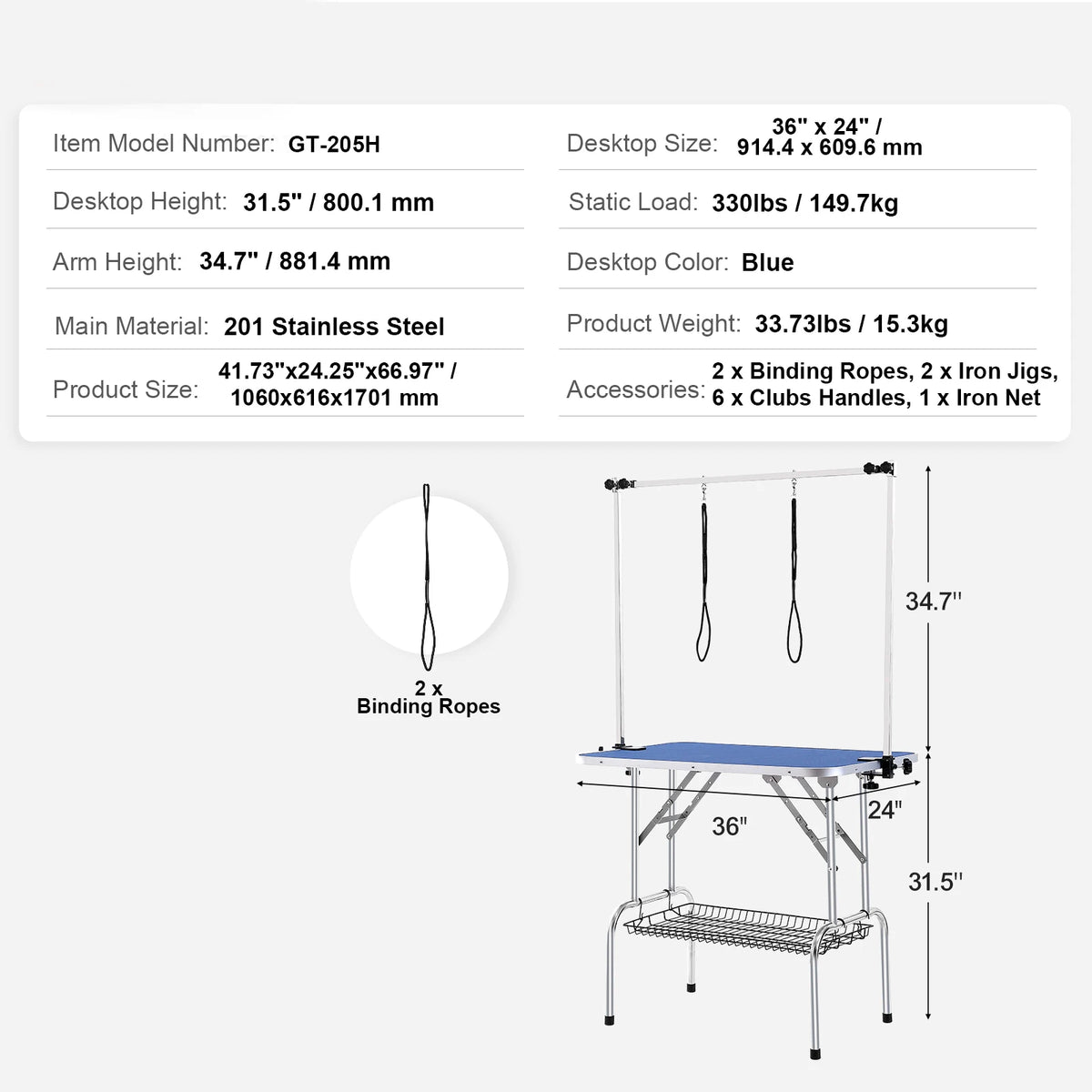 Foldable Pet Grooming Table With Clamp And Adjustable Arms