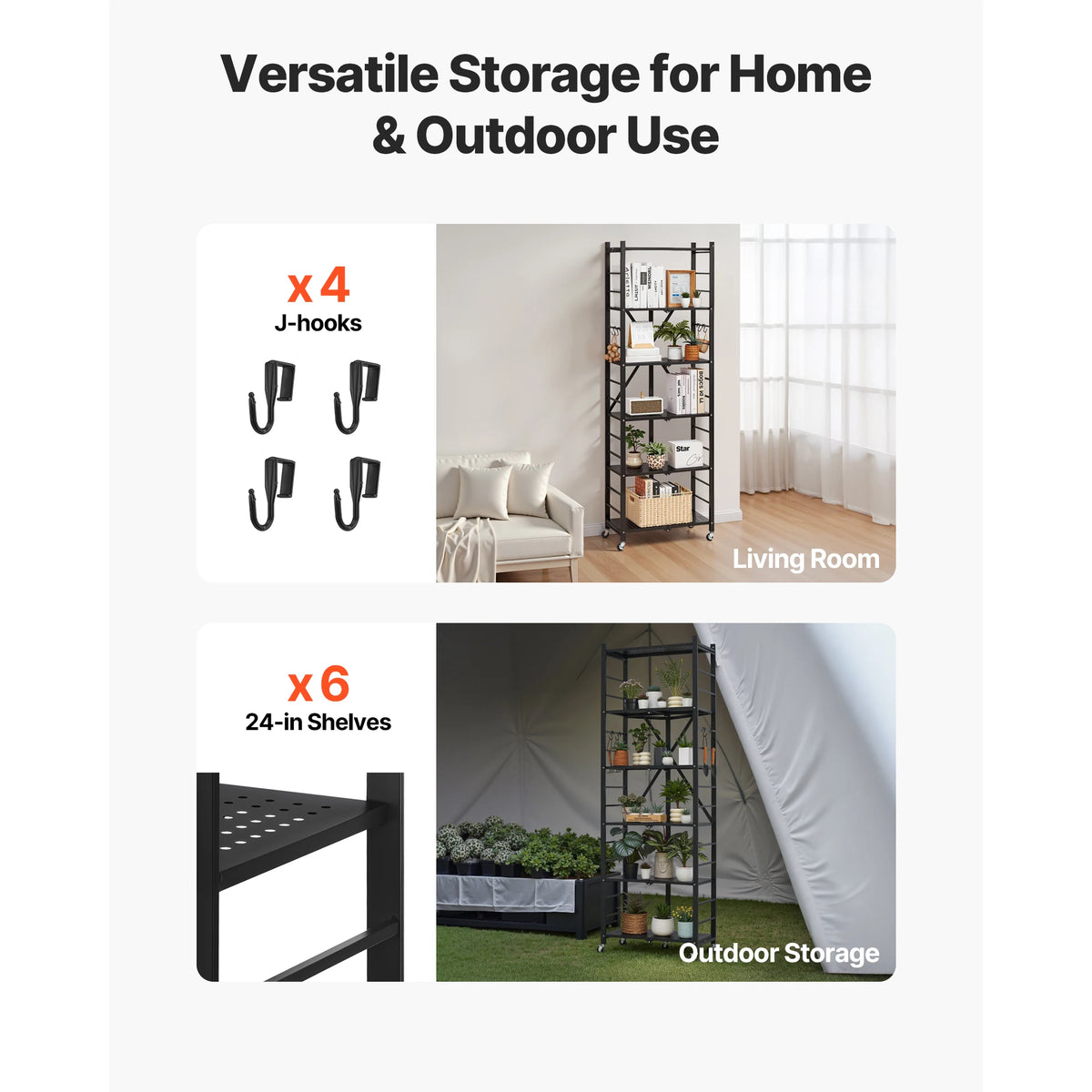 SucceBuy Foldable Metal Storage Shelving Rack With Wheels