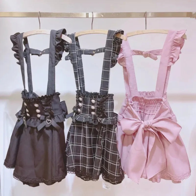 Japanese Gothic Lolita A-Line Lace Suspenders Skirt For Girls