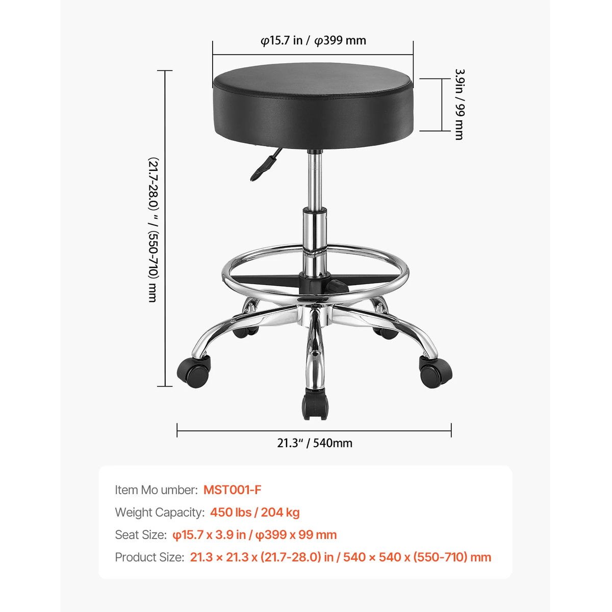 SucceBuy Adjustable Height Rolling Stool With Wheels For Salon