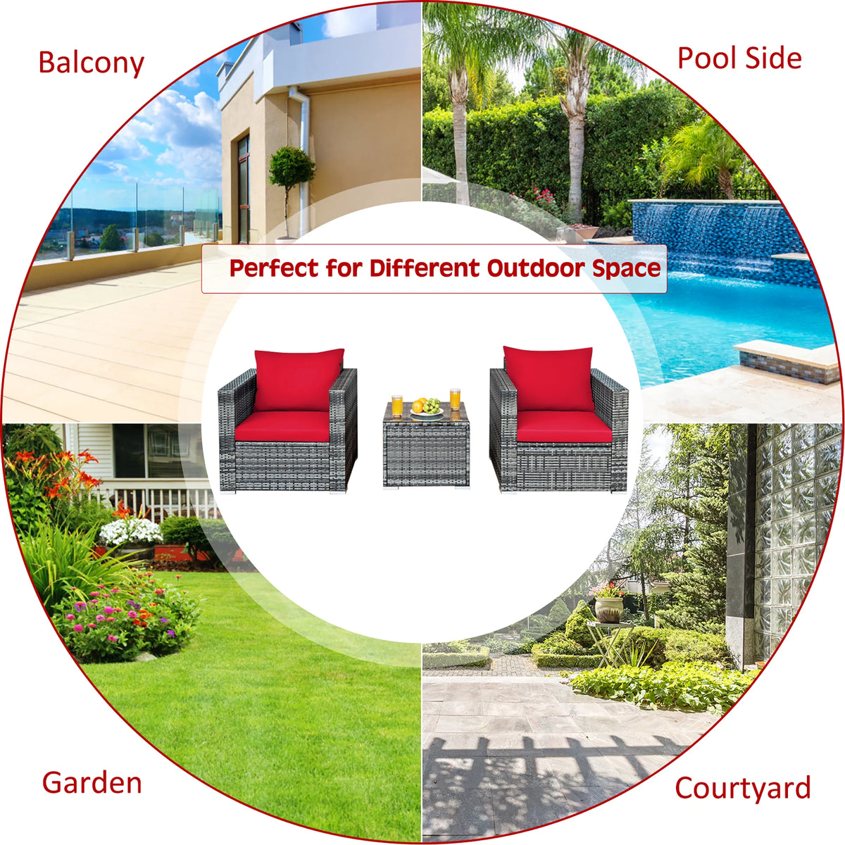 HOMASIS Outdoor Rattan Patio Bistro Sofa Coffee Table Set