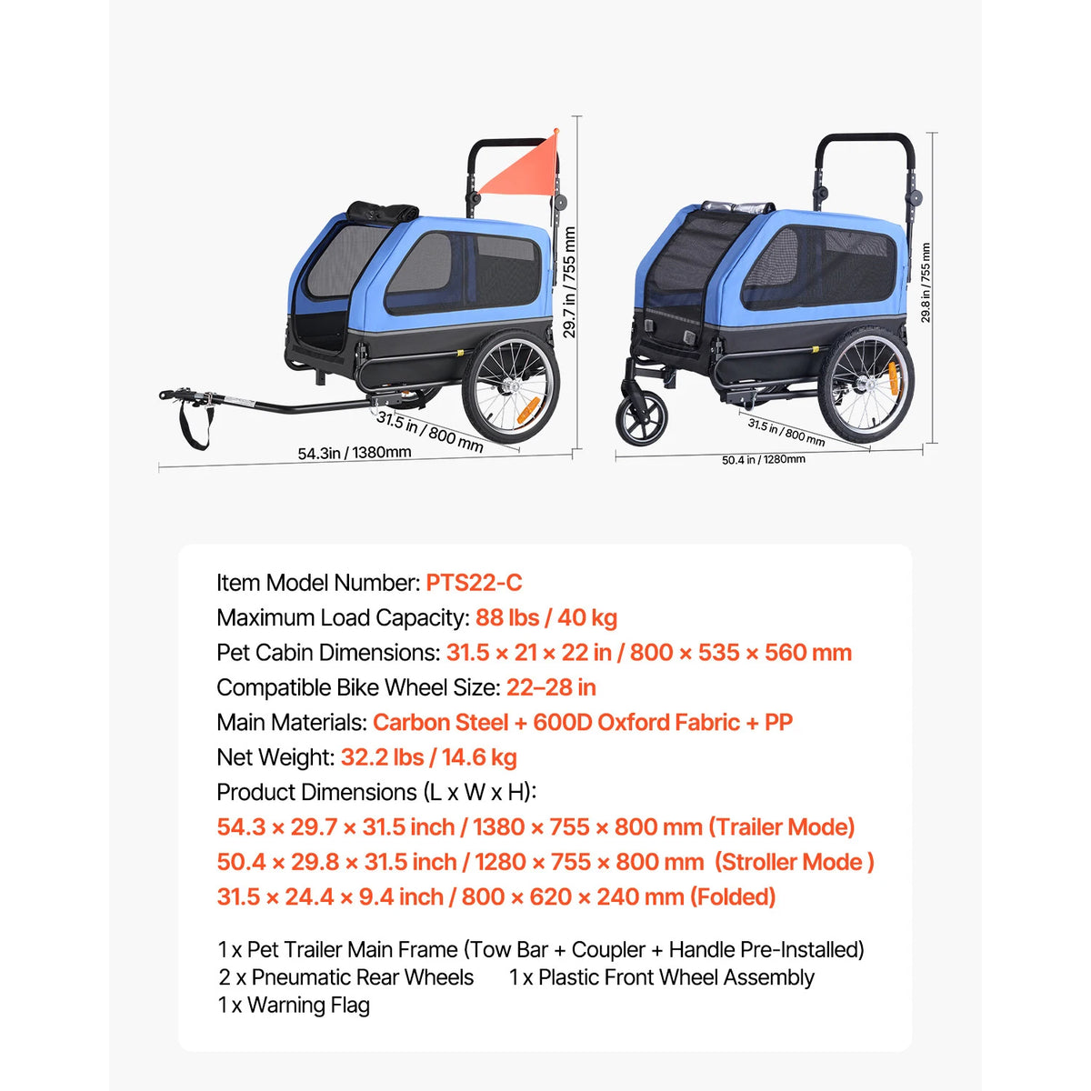 Double Function Dog Bike Trailer And Portable Pet Stroller