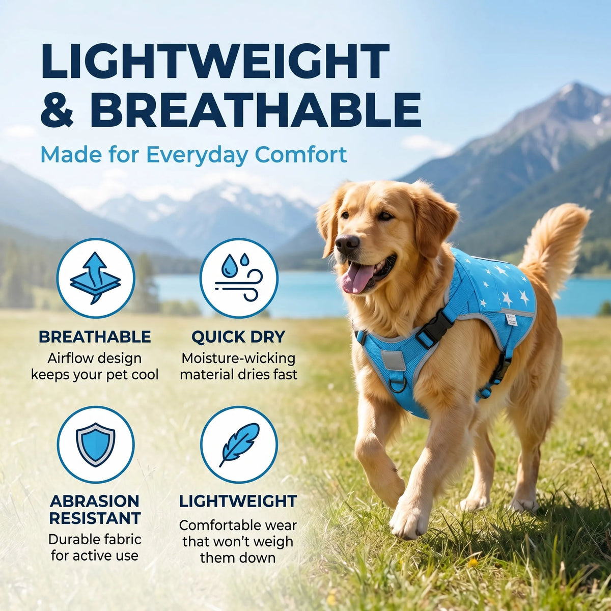 Adjustable Dog Cooling Vest Harness With Removable Gel Packs