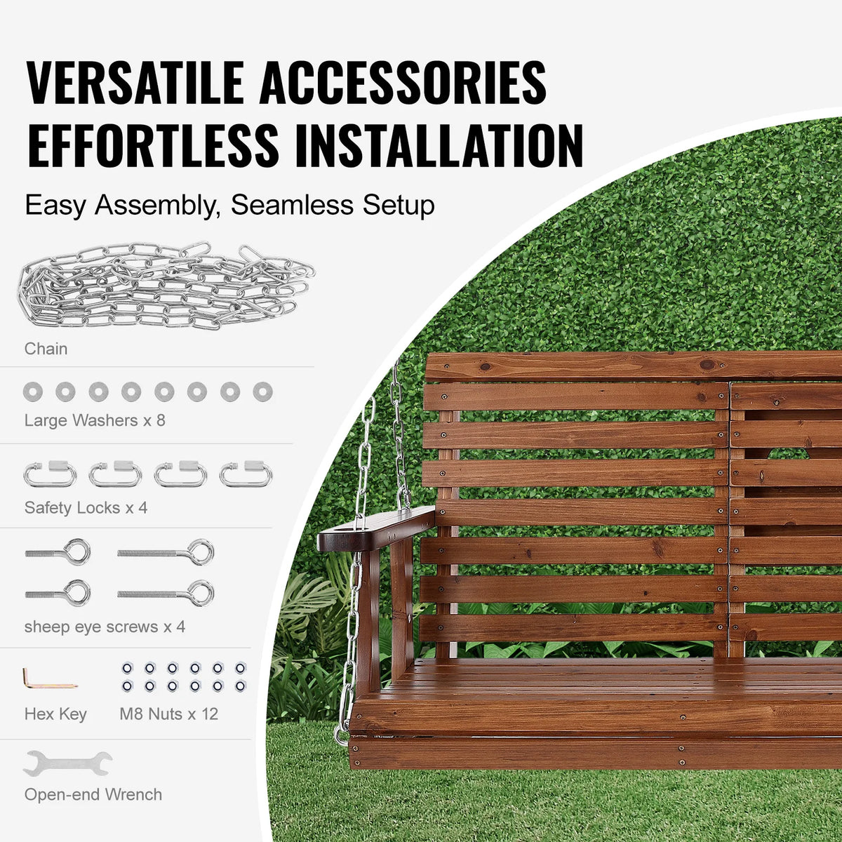SucceBuy Cedar Wood Porch Swing Bench with Steel Chains