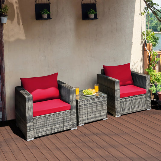 HOMASIS Outdoor Rattan Patio Bistro Sofa Coffee Table Set
