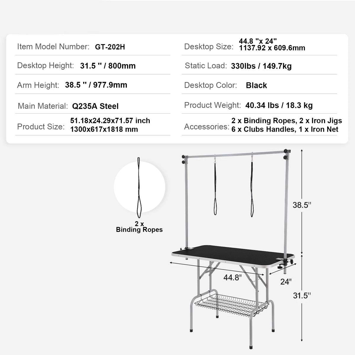 Foldable Pet Grooming Table With Clamp And Adjustable Arms