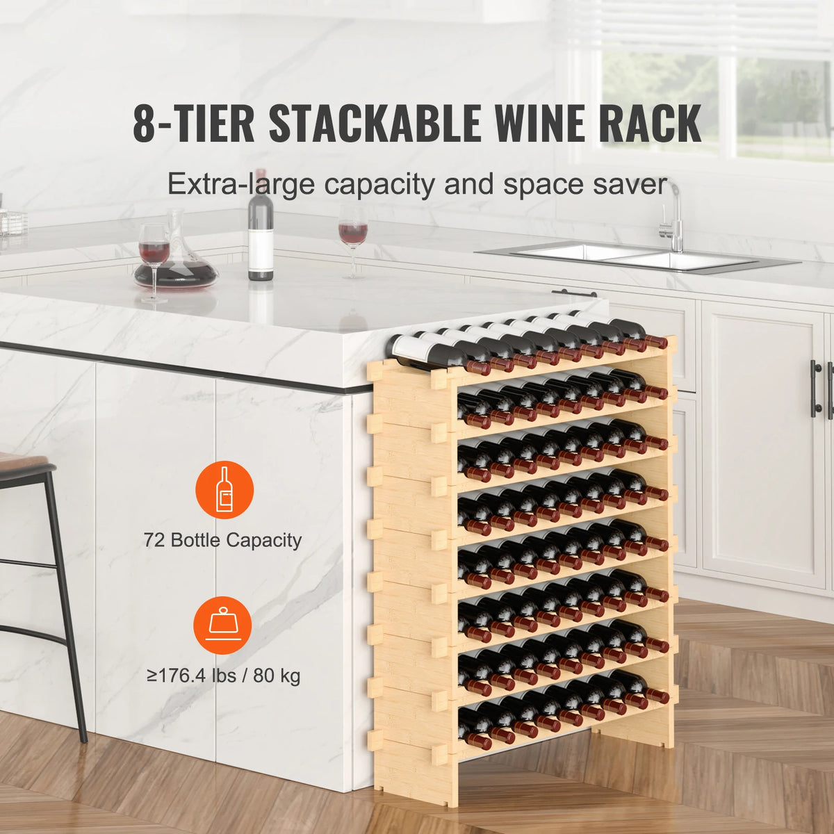 SucceBuy Stackable Bamboo Wine Rack Freestanding Bottle Storage Display Shelves