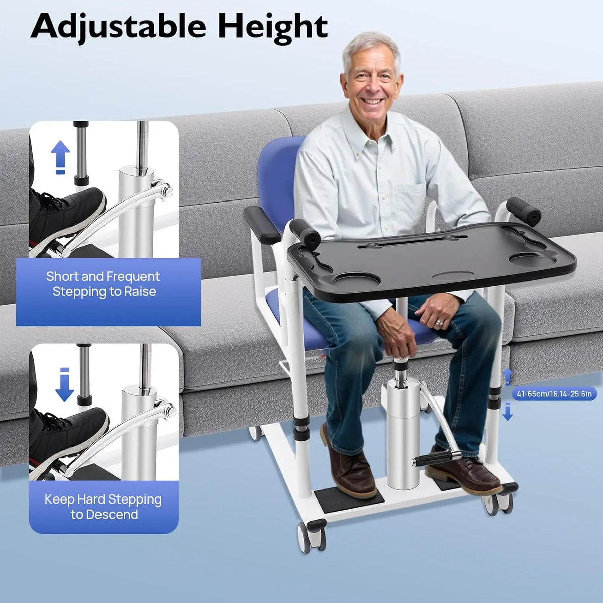 Hydraulic Patient Lift Transfer Chair With Height Adjustable Split Seat