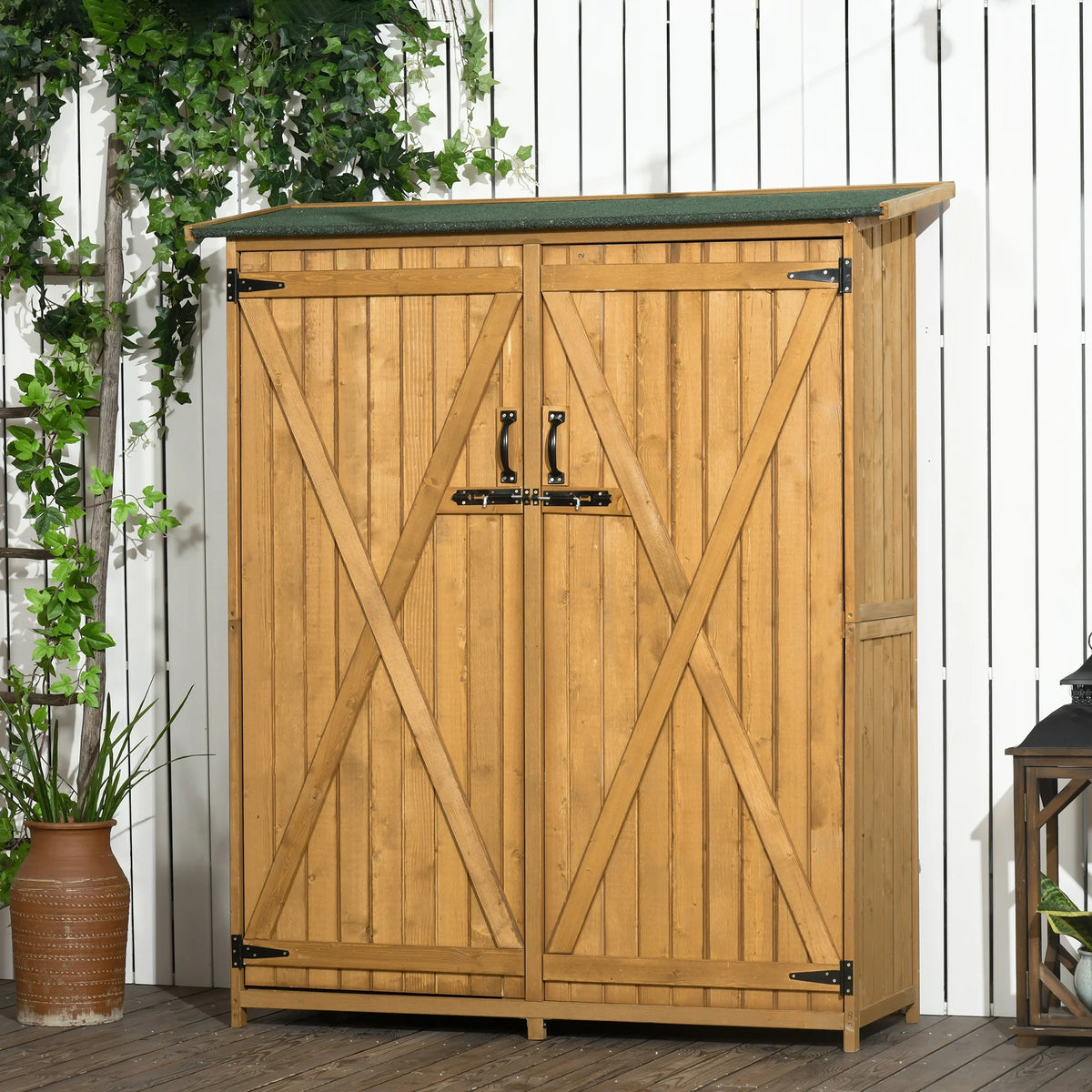 Outsunny Waterproof Wooden Garden Shed With Shelves And Asphalt Roof