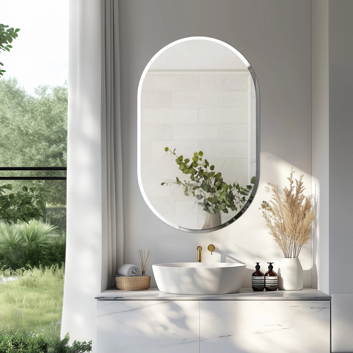 oval bathroom wall mirror beveled edges