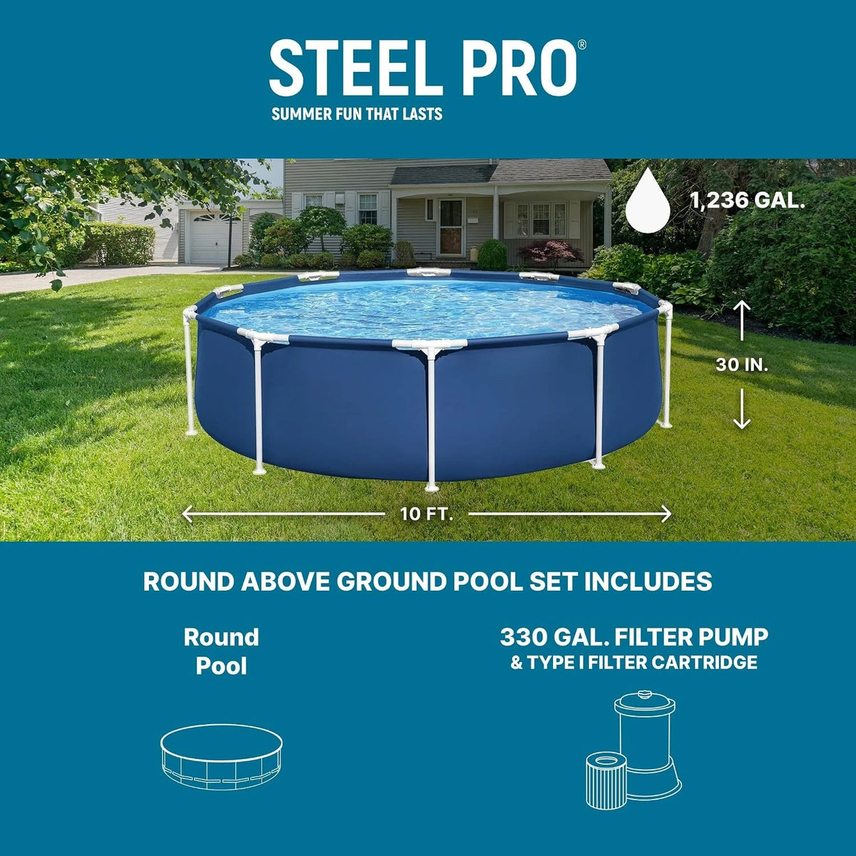 Round Frame Above Ground Pool Set With 330 Gph Filter Pump