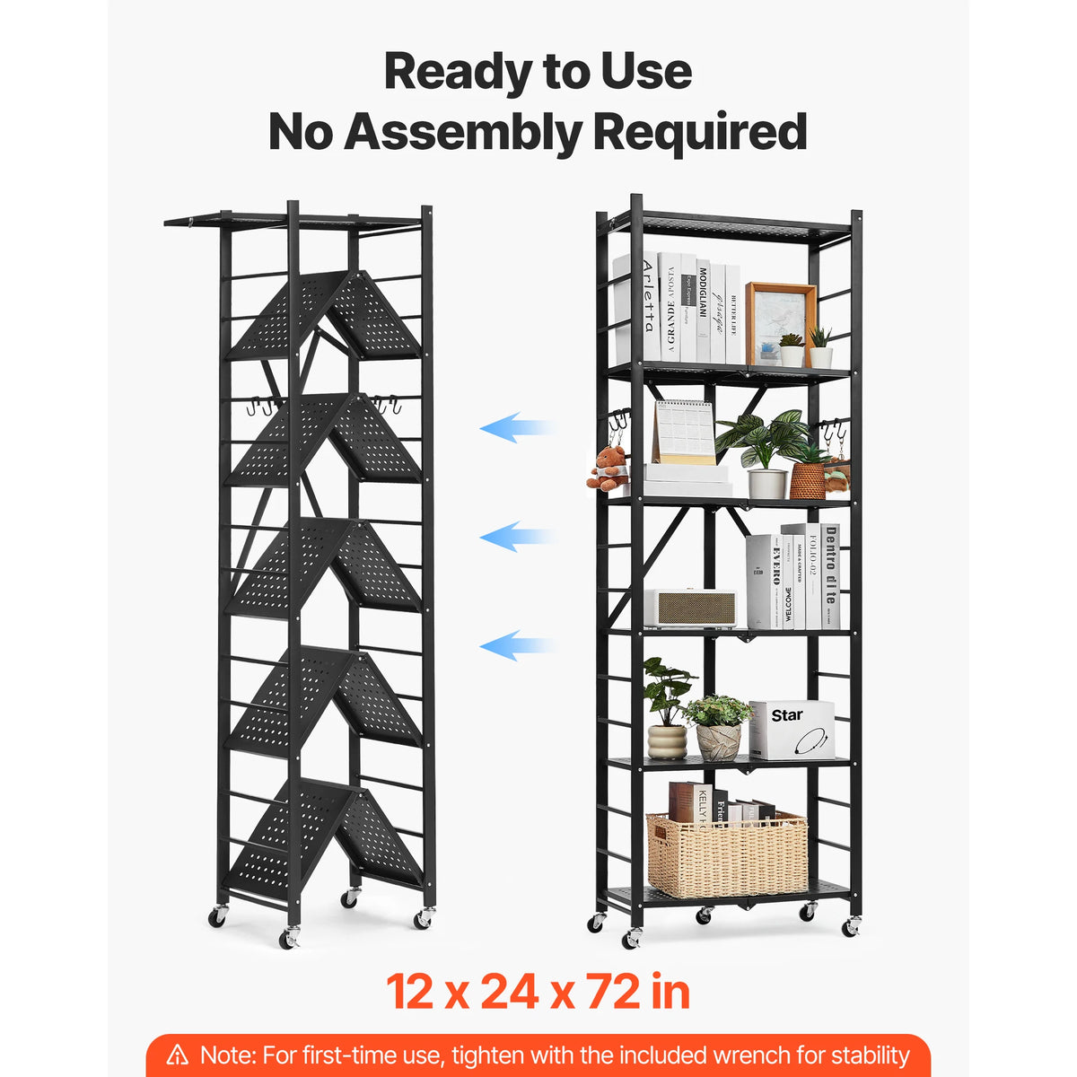 SucceBuy Foldable Metal Storage Shelving Rack With Wheels