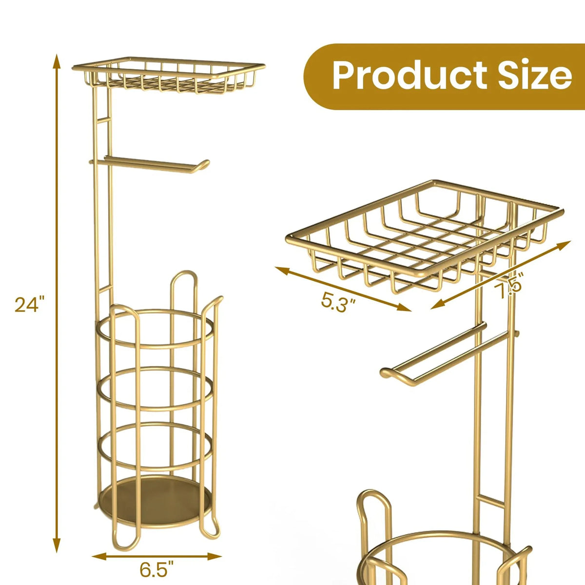 Freestanding Iron Bathroom Tissue Holder Stand With Storage Shelf