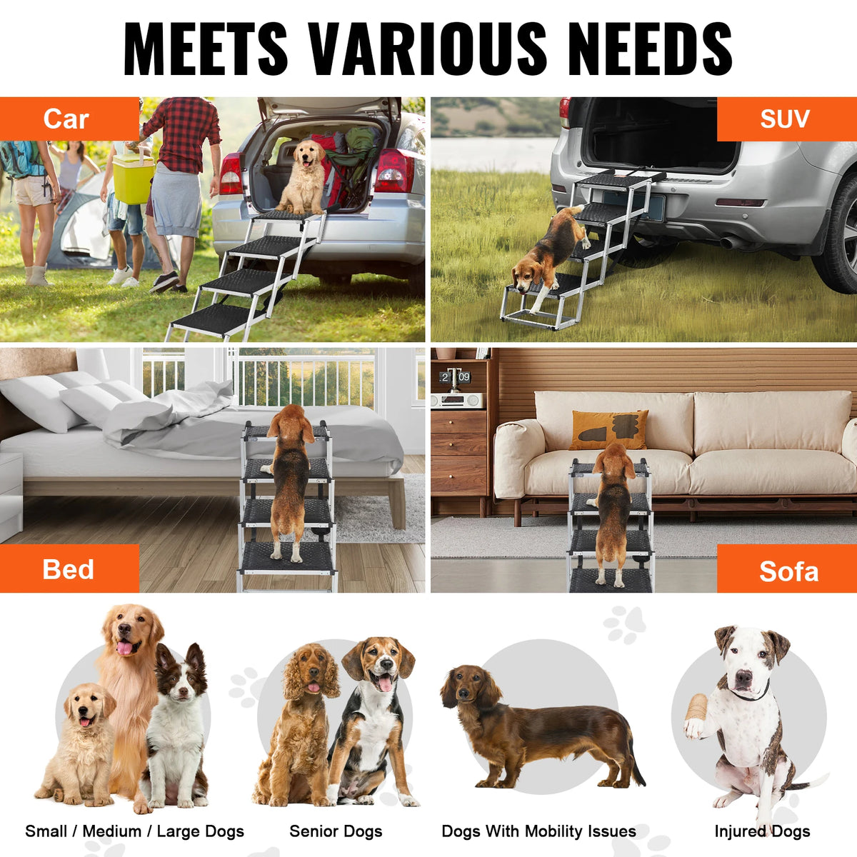 SucceBuy Folding Dog Car Steps Lightweight Pet Stairs For Vehicles