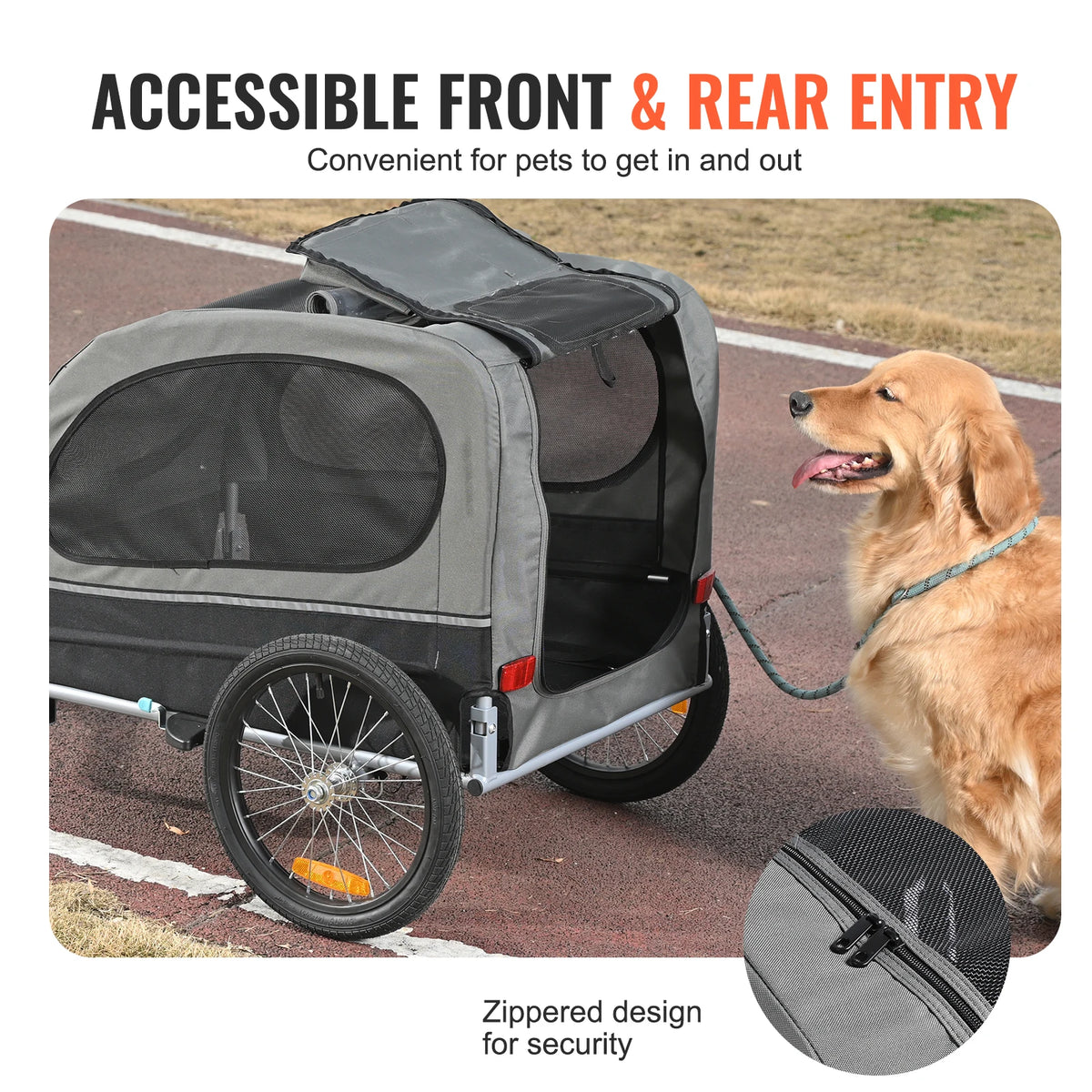 Collapsible Dog Bike Trailer With Coupler And Reflective Flag
