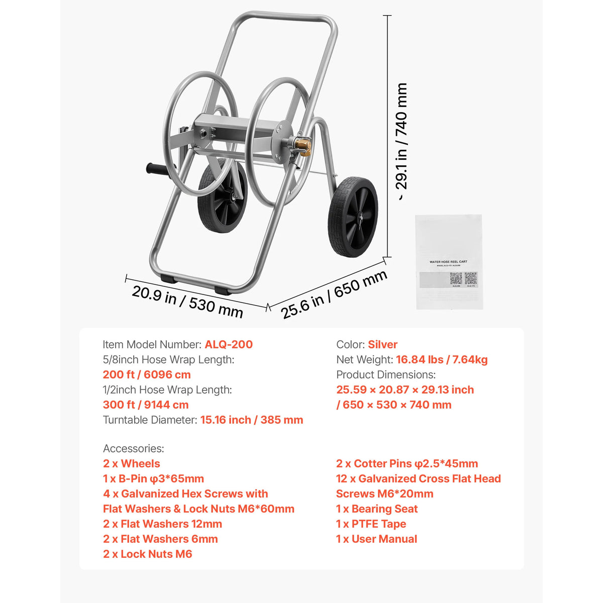 SucceBuy High Pressure Water Hose Reel Cart With Storage Basket