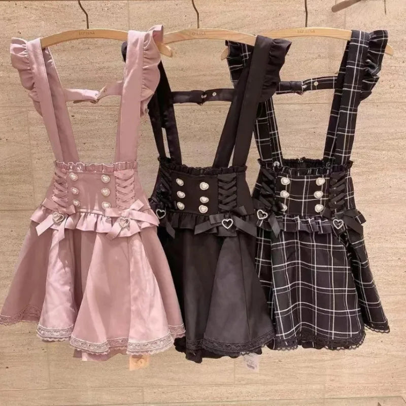 Japanese Gothic Lolita A-Line Lace Suspenders Skirt For Girls