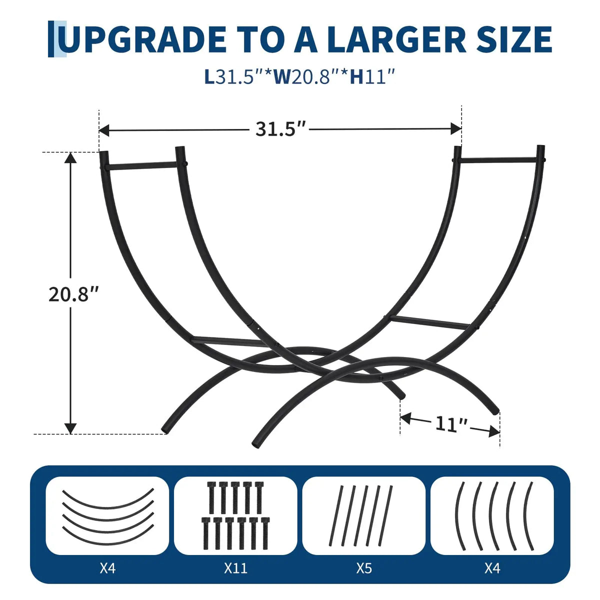HiMISS Curved Steel Firewood Rack for Indoor Outdoor Fireplace Storage