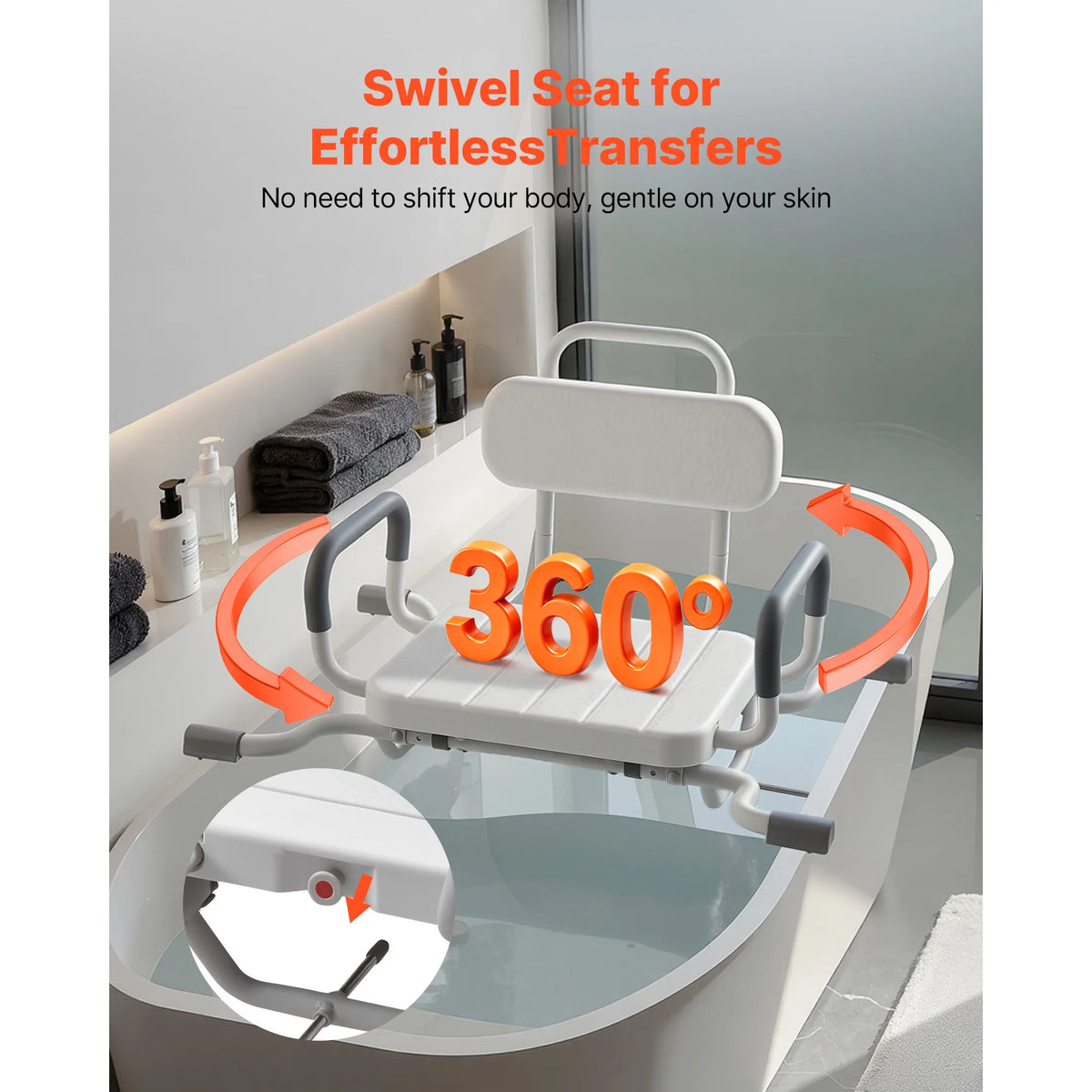 SucceBuy Swivel Shower Chair With Arms And Backrest For Bathroom