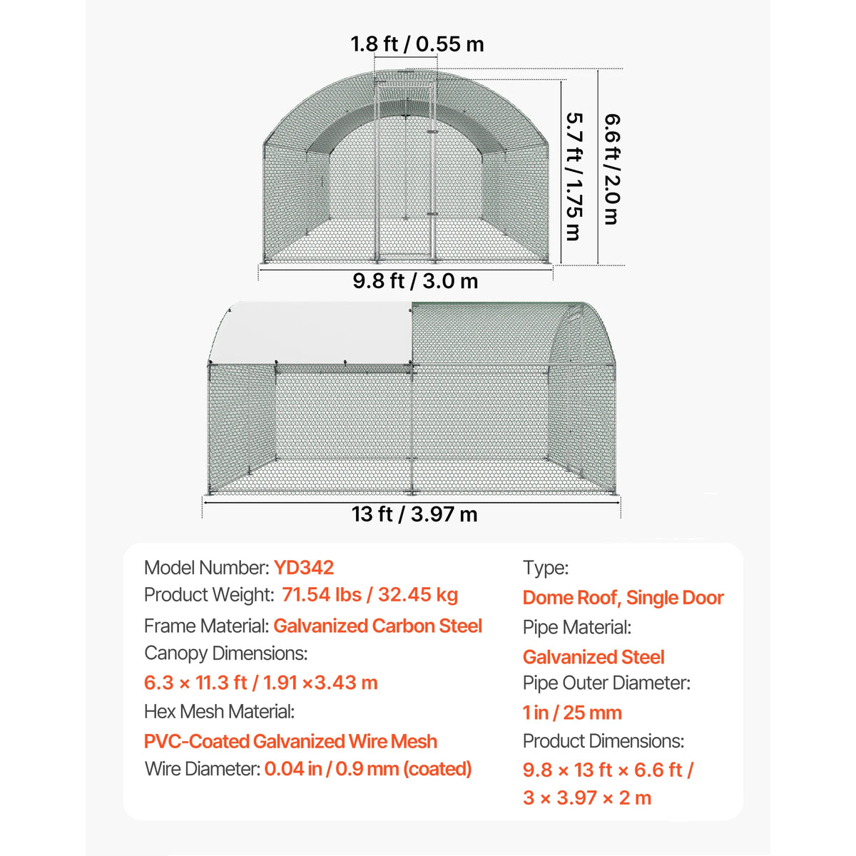 SucceBuy Metal Chicken Coop With Waterproof Weather Resistant Cover