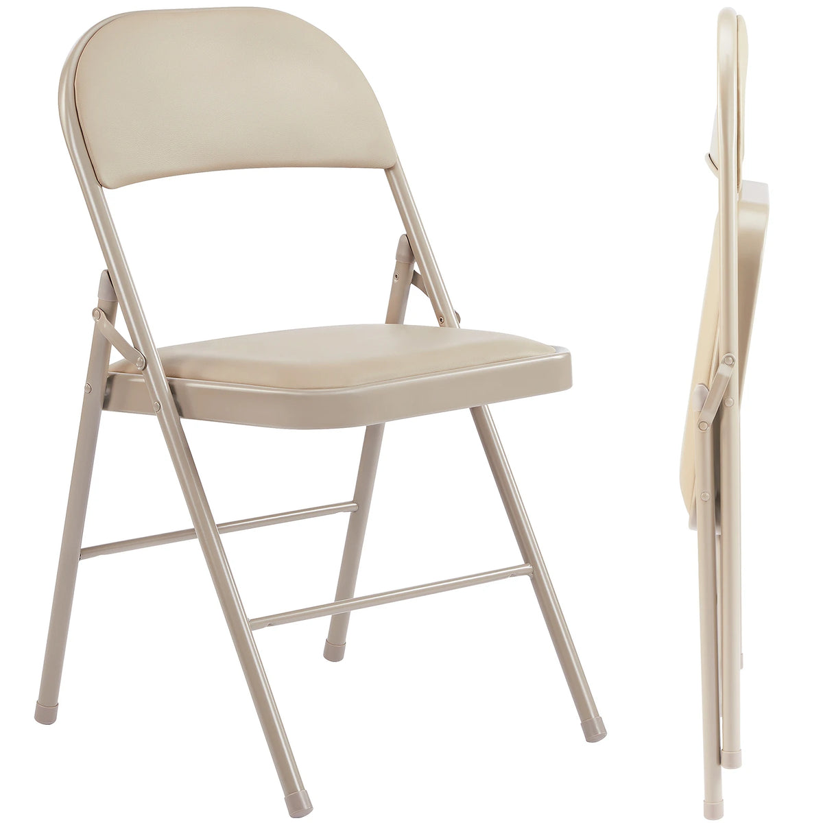 JHK Faux Leather Padded Folding Chairs With Sturdy Metal Frame