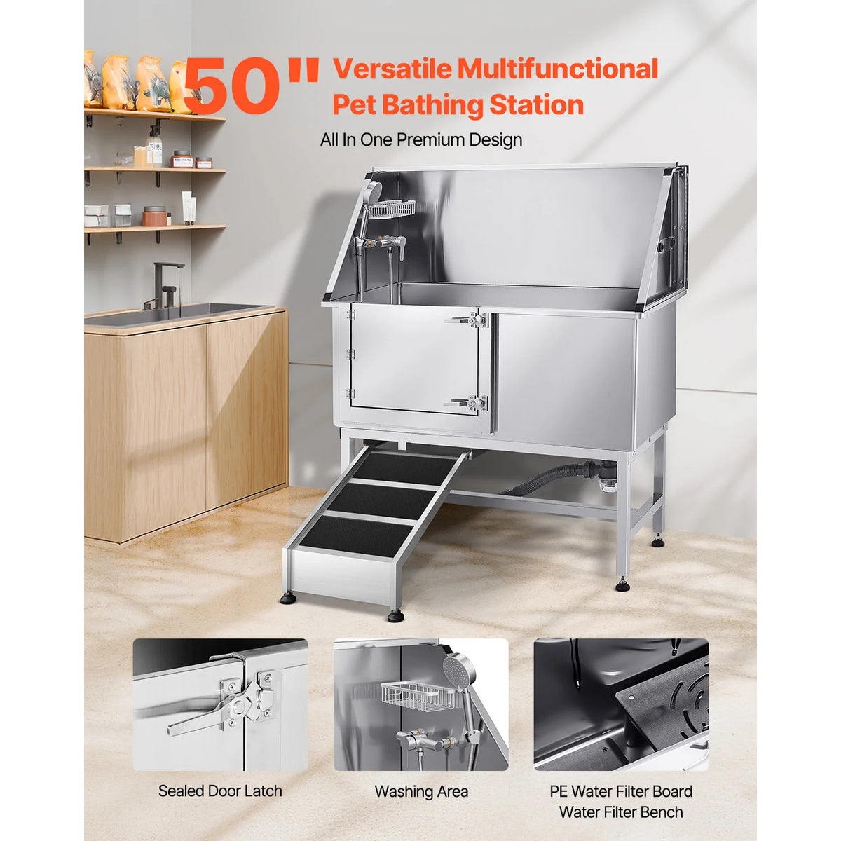 Stainless Steel Dog Washing Station With Ramp And Showerhead