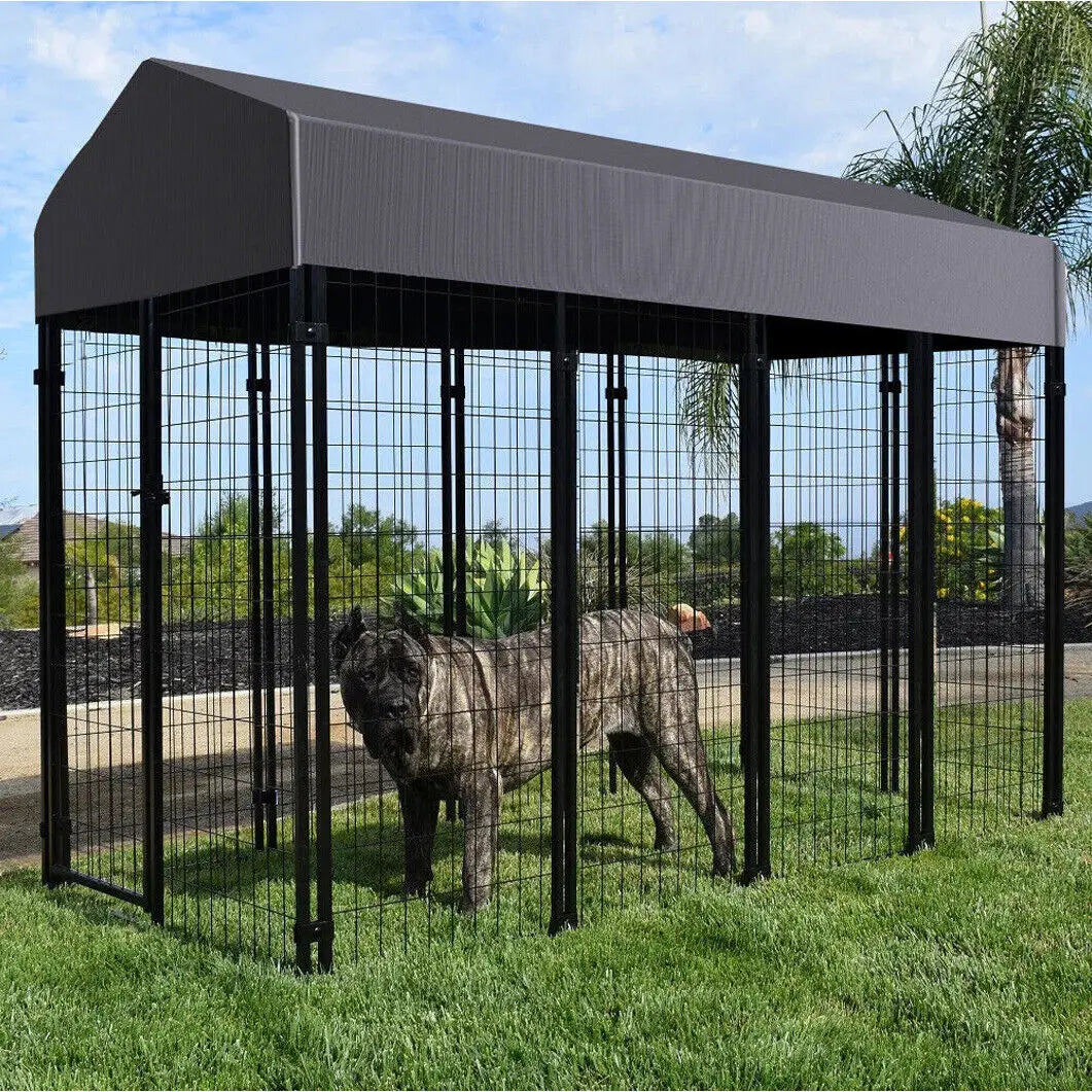 Heavy Duty Iron Canine Exercise Playpen With Roof Outdoor Kennel