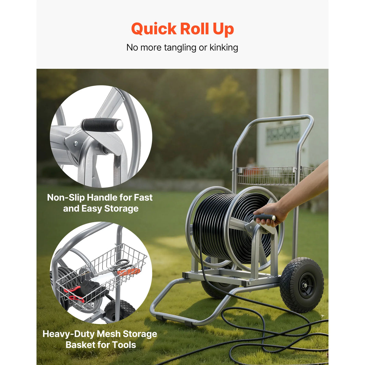 SucceBuy High Pressure Water Hose Reel Cart With Storage Basket
