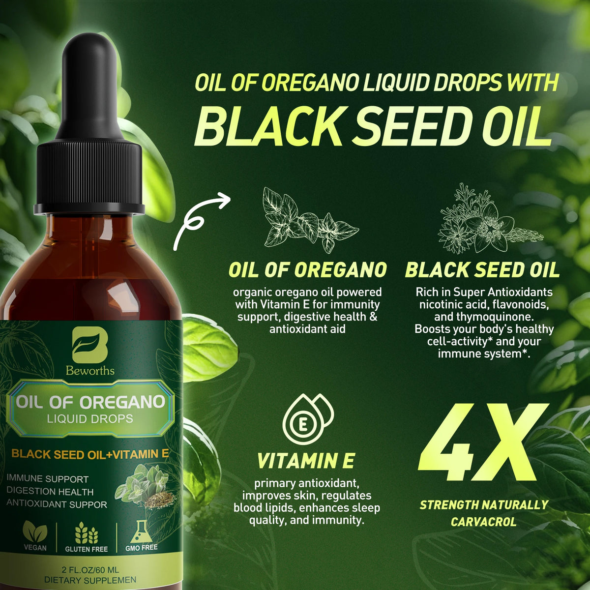 Beworths Oregano Oil Supplement With Black Seed And Vitamin E