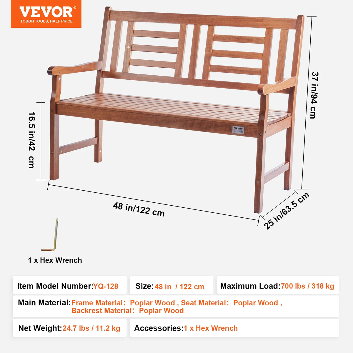 SucceBuy Heavy Duty Wooden Outdoor Garden Bench For Patio