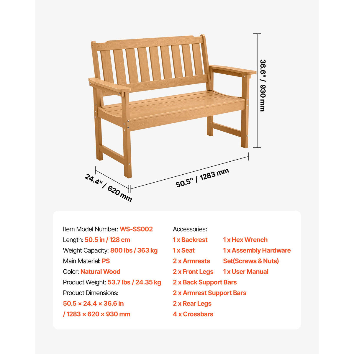 SucceBuy Heavy Duty Wooden Outdoor Garden Bench For Patio
