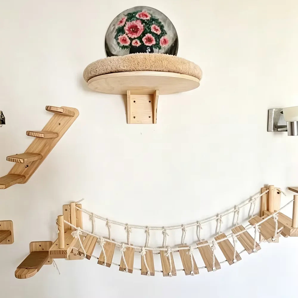 Indoor Wall Mounted Cat Roped Bridge With Sisal Steps