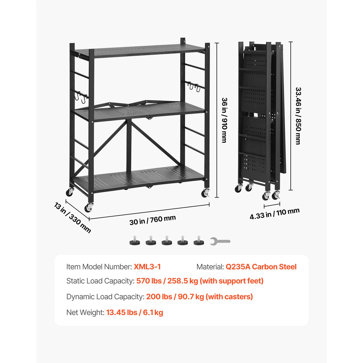 SucceBuy Foldable Metal Storage Shelving Rack With Wheels