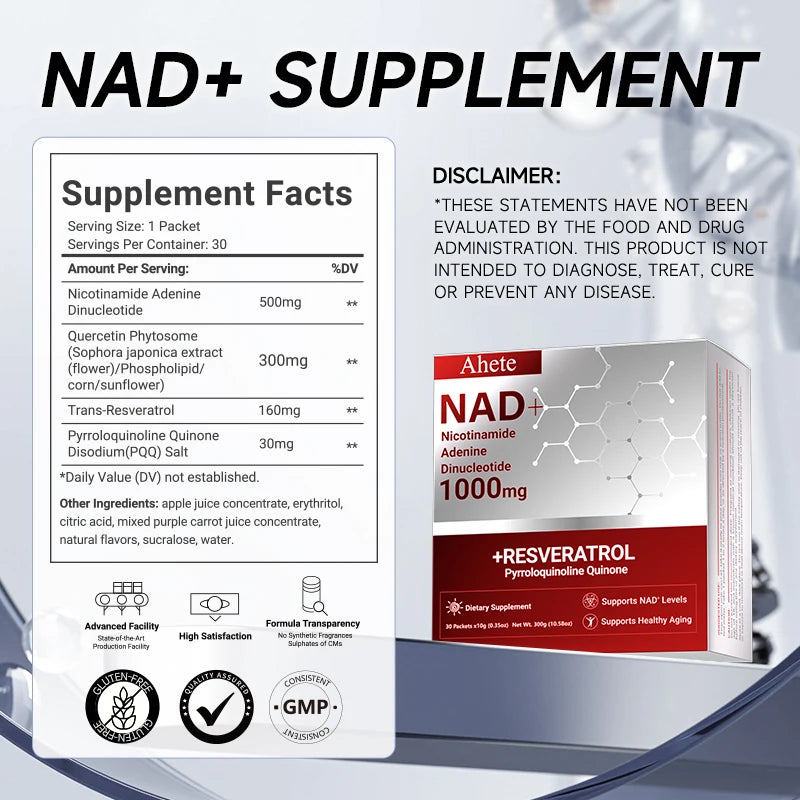 Ahete NAD Supplement With Nicotinamide And Resveratrol