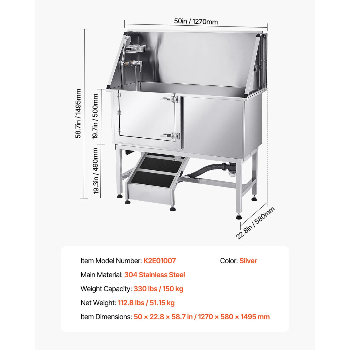 Stainless Steel Dog Washing Station With Ramp And Showerhead